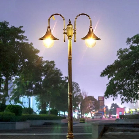 Cột Đèn Sân Vườn 2 Tay Đèn Mai Chiếu Thủy Cổ Điển cho Trụ cao từ 2m-5m ZALAA