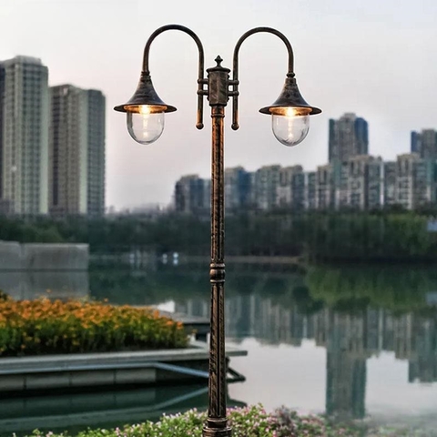 Cột Đèn Sân Vườn 2 Tay Đèn Mai Chiếu Thủy Cổ Điển cho Trụ cao từ 2m-5m ZALAA