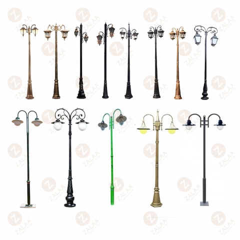 Cột Đèn Sân Vườn 2 Tay Đèn Mai Chiếu Thủy Cổ Điển cho Trụ cao từ 2m-5m ZALAA