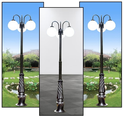 Cột Đèn Sân Vườn 3 Tay Quả Cầu D200, D300, D400 cho Trụ cao từ 2m-5m ZALAA