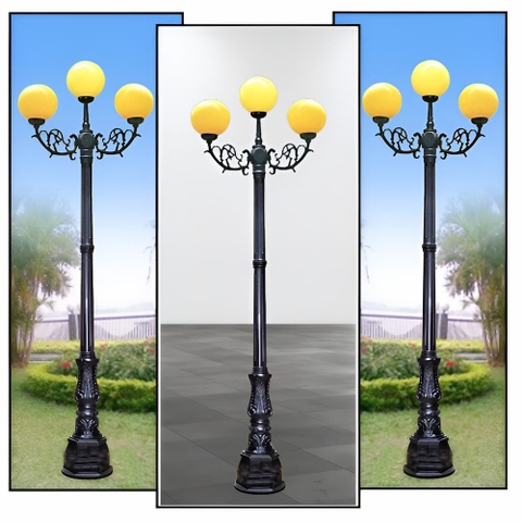 Cột Đèn Sân Vườn 3 Tay Quả Cầu D200, D300, D400 cho Trụ cao từ 2m-5m ZALAA
