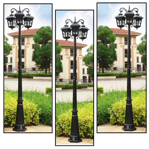 Cột Đèn Trang Trí Sân Chùa, Nhà Thờ, Đền, 3 Bóng cho Trụ cao từ 2m-5m ZALAA