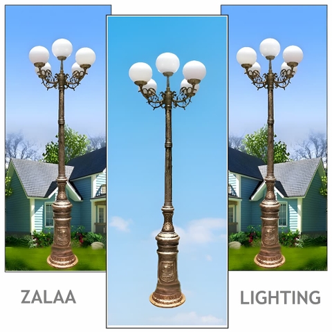Cột Đèn Sân Vườn 5 Tay Quả Cầu D200, 300, 400 cho Trụ cao từ 2m-5m ZALAA