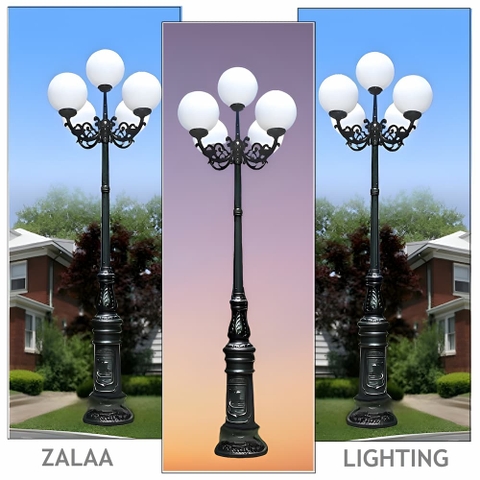 Cột Đèn Sân Vườn 5 Bóng Quả Cầu trang trí cảnh quan cao từ 2m-5m ZALAA
