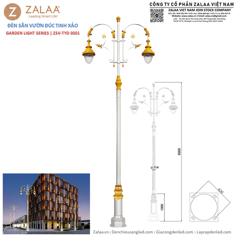 Cột 2 Đèn Sân Vườn Tân Cổ Điển Đúc Tinh Xảo ZSV_TYD-0501 ZALAA OEM Chiếu sáng Cảnh Quan, Dự án đô thị, Công viên