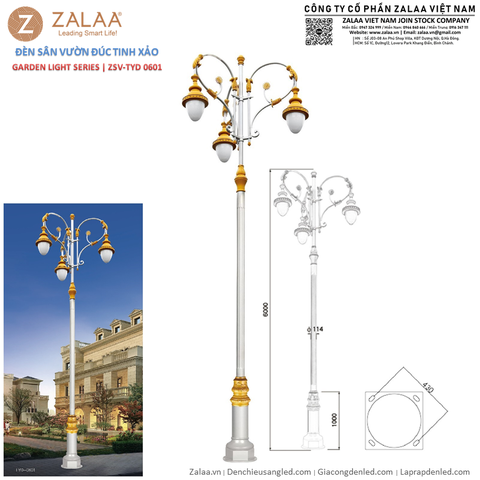 Cột 3 Đèn Sân Vườn Tân Cổ Điển Đúc Tinh Xảo ZSV_TYD-0601 ZALAA OEM Chiếu Sáng Dự Án
