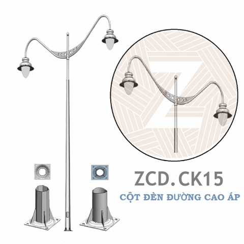 Cột Đèn Cao Áp Chiếu Sáng Đường Phố | Cần Đèn Đôi ZCD.CK15
