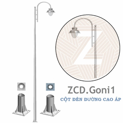 Cột Đèn Cao Áp GONI Cần Đơn 1 Bóng ZCD.Goni1 ZALAA | Chiếu Sáng Đường Phố