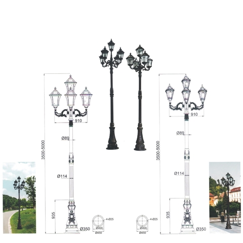 Cột Đèn LED Sân Vườn Tân Cổ Điển 5 Bóng Phong Cách Châu Âu | ZSV-GLP EU005