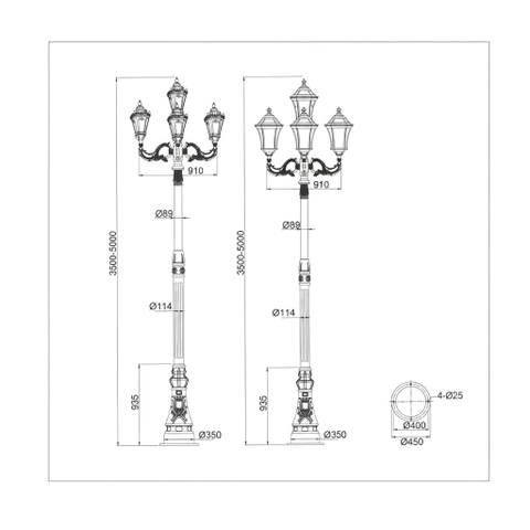 Cột Đèn LED Sân Vườn Tân Cổ Điển 5 Bóng Phong Cách Châu Âu | ZSV-GLP EU005