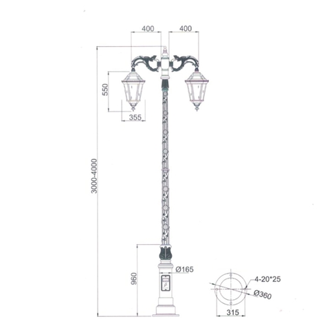 Cột Đèn LED Sân Vườn Tân Cổ Điển Châu Âu - Kiểu dáng 2 Bóng Mai Chiếu Thủy | ZSV-GLP EU004