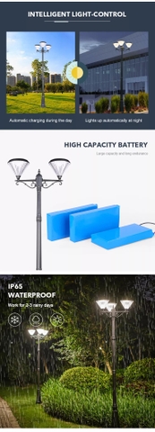 Cột Đèn Năng Lượng Mặt Trời ZALAA cao 2m6 ZG-GGD4505-2-9W Chiếu sáng cảnh quan sân vườn