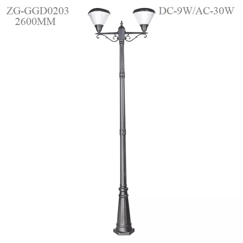 Cột Đèn Năng Lượng Mặt Trời ZALAA cao 2m6 ZG-GGD0203-2-9W Chiếu sáng cảnh quan sân vườn