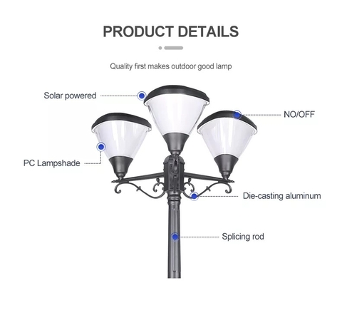 Cột Đèn Năng Lượng Mặt Trời ZALAA cao 2m6 ZG-GGD0203-3-13.5W Chiếu sáng cảnh quan công viên