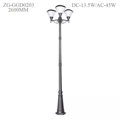 Cột Đèn Năng Lượng Mặt Trời ZALAA cao 2m6 ZG-GGD0203-3-13.5W Chiếu sáng cảnh quan công viên