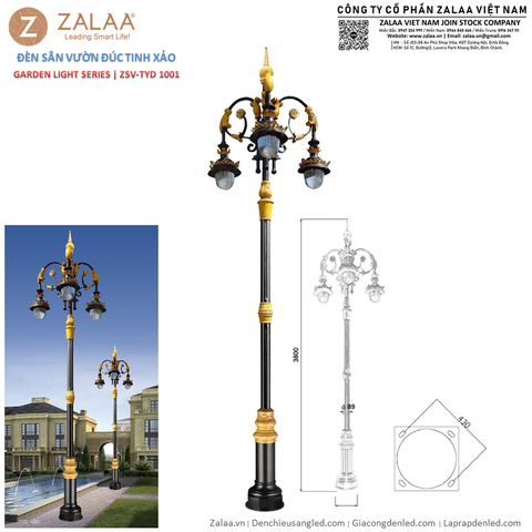 Cột Đèn Sân Vườn Châu Âu 3 Bóng Tân Cổ Điển Đúc Tinh Xảo ZSV_TYD-1001 ZALAA Cho cảnh quan trong biệt thự cổ điển
