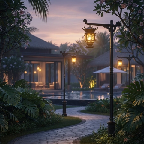 Cột Đèn Sân Vườn Châu Âu Cổ Điển ZALAA (3.0m - 3.5m) - Đèn Lồng Tay Thả , Thân Thép Tấm Dập Khuôn | ZSL-GLP-EC-EU003B