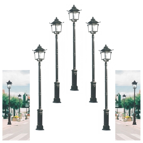 Cột Đèn Sân Vườn Châu Âu Cổ Điển ZALAA (2.7m - 4.2m) - Đầu Đèn Mái Đình, Thân Thép Tấm Dập Khuôn | ZSL-GLP-EC-EU003A