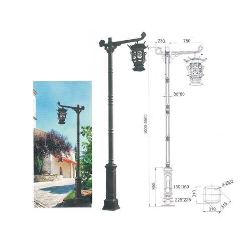 Cột Đèn Sân Vườn Châu Âu Cổ Điển ZALAA (3.0m - 3.5m) - Đèn Lồng Tay Thả , Thân Thép Tấm Dập Khuôn | ZSL-GLP-EC-EU003B