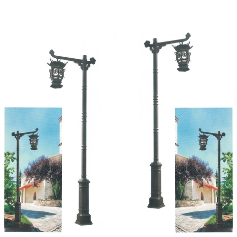 Cột Đèn Sân Vườn Châu Âu Cổ Điển ZALAA (3.0m - 3.5m) - Đèn Lồng Tay Thả , Thân Thép Tấm Dập Khuôn | ZSL-GLP-EC-EU003B