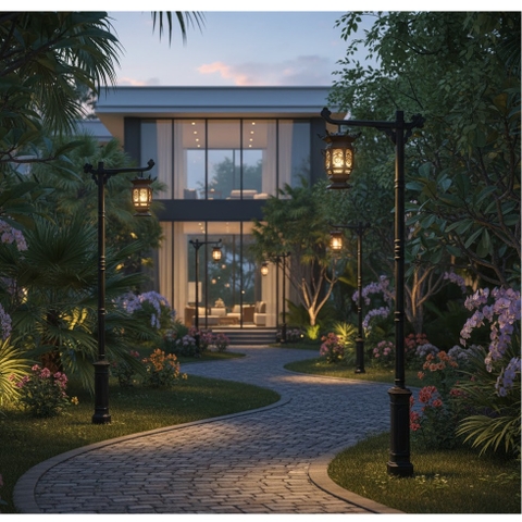 Cột Đèn Sân Vườn Châu Âu Cổ Điển ZALAA (3.0m - 3.5m) - Đèn Lồng Tay Thả , Thân Thép Tấm Dập Khuôn | ZSL-GLP-EC-EU003B