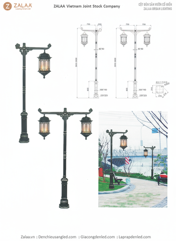 Cột Đèn Sân Vườn 1 Bóng Cổ Điển Cho Biệt Phủ, Nhà Thờ, Đền Chùa Đình | ZSV-GLP EU002-1 ZALAA