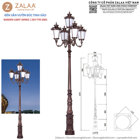 Cột Đèn Cảnh Quan Đúc Tinh Xảo ZSV_TYD-0301 ZALAA OEM Đèn sân vườn dự án