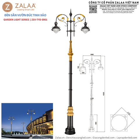 Cột Đèn Sân Vườn Nữ Hoàng Châu Âu 2 Bóng Tân Cổ Điển Đúc Tinh Xảo ZSV_TYD-0901 ZALAA OEM Lighting For Project