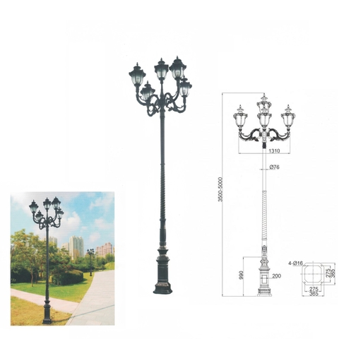 Cột Đèn Sân Vườn Tân Cổ Điển 5 Bóng Thân Xoắn Phong Cách Châu Âu | ZSV-GLP EU006 ZALAA