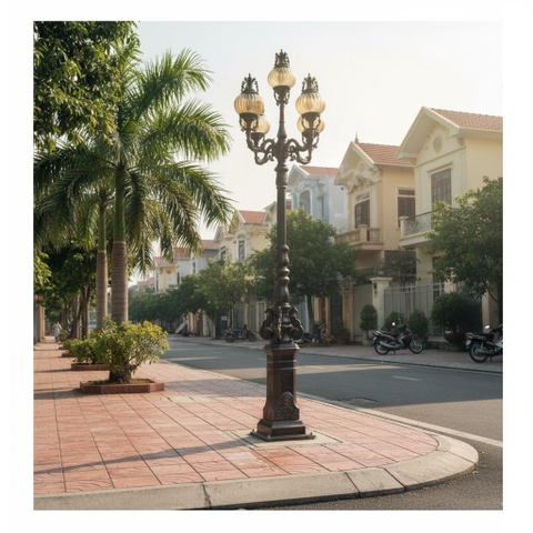 Cột Đèn Sân Vườn Thân Đúc Cổ Điển - Tay Chùm 5 Bóng Hoa Văn Tinh Xảo | ZSV-GLP Z27