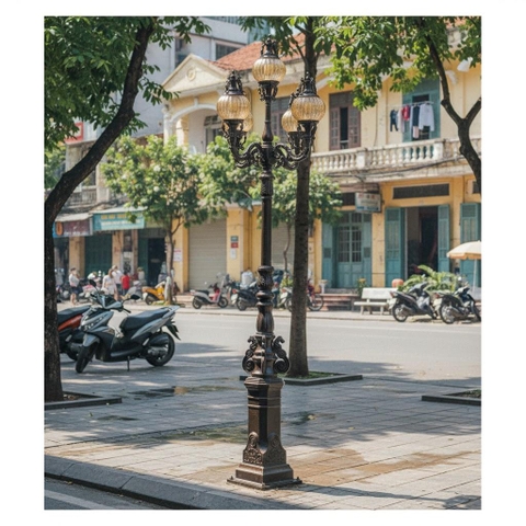Cột Đèn Sân Vườn Thân Đúc Cổ Điển - Tay Chùm 5 Bóng Hoa Văn Tinh Xảo | ZSV-GLP Z27