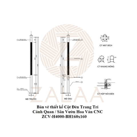 Cột Đèn Trang Trí Sân Vườn có Hoa Văn CNC Đẹp Lạ Chip LED 80W cao 4-6m