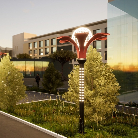 Cột Đèn Trang Trí Kiểu Dáng Bông Hoa 6 Cánh Ôm Quả Cầu Đẹp Lạ ZCV-H4000xD1970xW1970 ZALAA