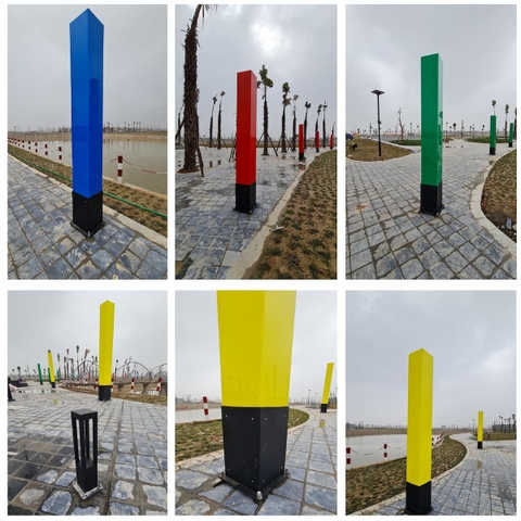 Cột Đèn Trang Trí Cảnh Quan Hộp MICA nhiều màu Chiếu Sáng Toàn Thân 30-70W Cao 2-5m