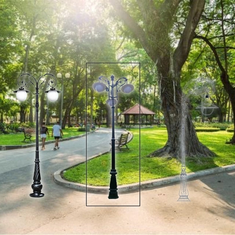 Cột Đèn Trang Trí Sân Vườn Mai Chiếu Thủy Tay 1, 2, 3 Bóng - Mã sản phẩm ZCSV-Vin Zalaa