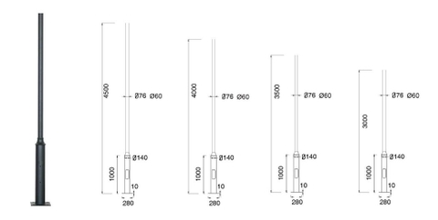 Cột Giật Cấp D76 cho Đèn Công Viên/Sân Vườn Zalaa cao từ 2m đến hơn 5m
