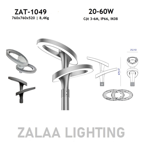 Đầu Cột Đèn Chiếu Sáng Công Viên Kiểu Dáng Hiện Đại ZAT-1049 30-60W, H3-6m ZALAA  Hướng Smart City