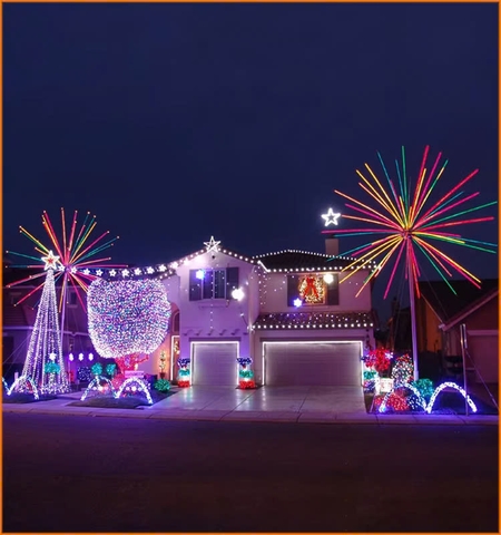 Đầu đèn LED trang trí kiểu Pháo Hoa đổi màu RGB 300W 36 đầu ống H1500 D2500 |  cho Cột cao từ 3met