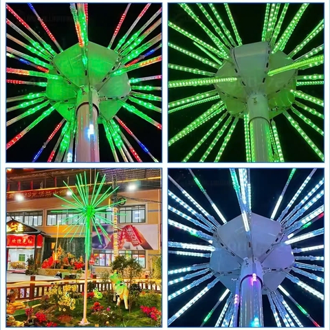 Đầu đèn trang trí kiểu Pháo Hoa đổi màu RGB  LED 500W 36 đầu ống H2000 D3000 | cho Cột cao từ 4met