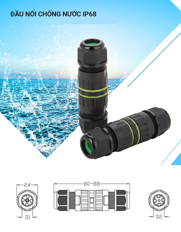 Đầu Nối Điện Cút Điện 2 Đầu E-Weichat M20-3P Chia 2 3 4 PIN Chống nước, Ngoài trời IP68 - Linh kiện đèn led Zalaa