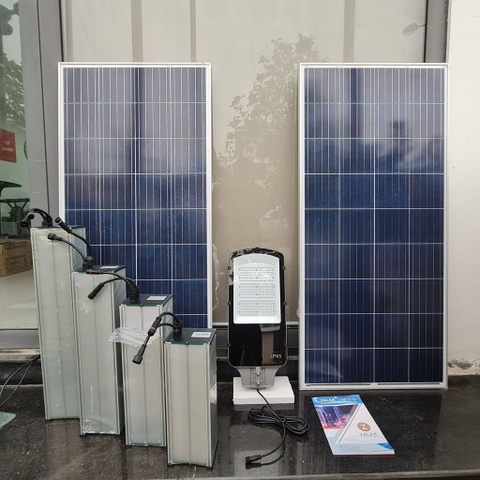 Bộ đèn đường năng lượng mặt trời 80w; Panel Mono 120w * 2 tấm; Battery Lithium 12.8V 100AH