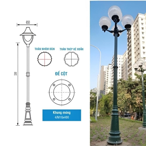 Đế Cột Pine - Chân Đế Cột Đèn Thép Gang Bền Bỉ Chịu Lực Cao