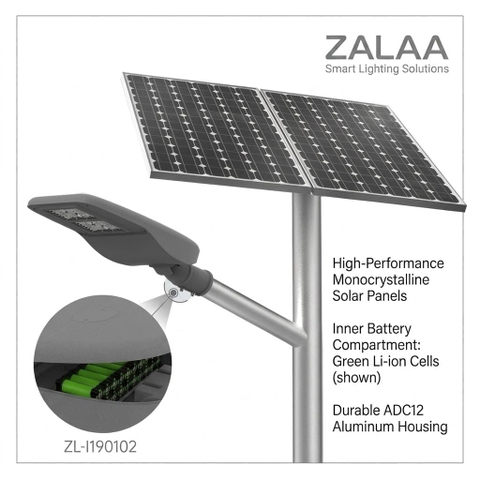 Đèn Đường Năng Lượng Mặt Trời ZALAA ZL-I190102 Tích Hợp Sạc MPPT Kép