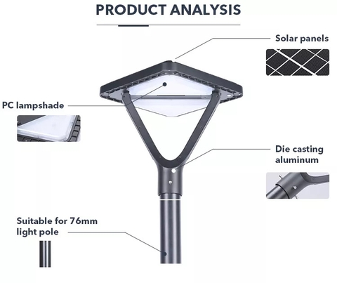 Đèn Cảnh Quan Sân Vườn Năng Lượng Mặt Trời ZG-GGD2403 20W  ZALAA Cho cột cao 3-5m