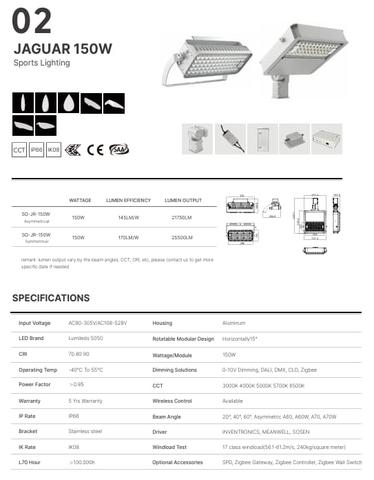 Đèn Chiếu Sáng Sân Thể Thao Thông Minh Jaguar ZSG-Jr 150W đến 1500W Zalaa/Soga Smart Lighting