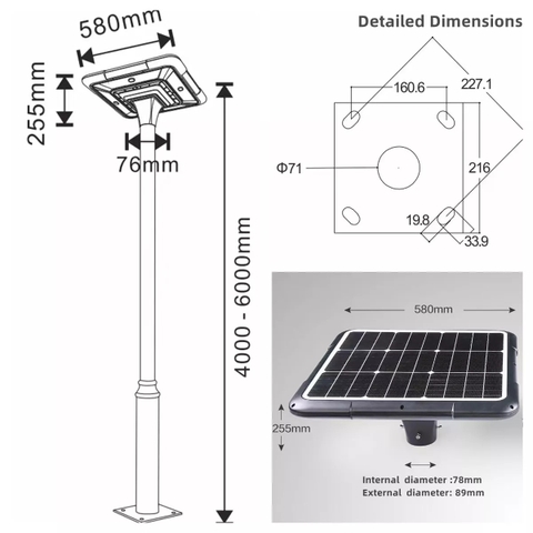Đèn Đường Sân Vườn Công Viên Năng Lượng Mặt Trời ZG-TYD2505 45W ZALAA Cho cột cao 4-6m