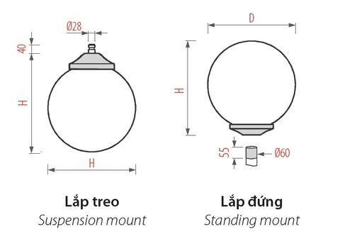 BÓNG ĐÈN GLOBE - Đầu Đèn Trang Trí Công Viên /Cảnh Quan Sân Vườn cho cột từ 3-10m