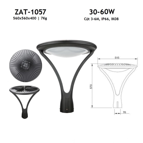 Đầu Cột Đèn Chiếu Sáng Công Viên, Khu Đô Thị Mới ZAT-1057 30-60W H3-6M ZALAA