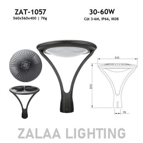 Đầu Cột Đèn Chiếu Sáng Công Viên, Khu Đô Thị Mới ZAT-1057 30-60W H3-6M ZALAA