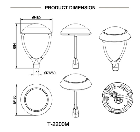 Đầu Cột Đèn Chiếu Sáng Công Viên, Khu Đô Thị Mới ZAT-1047 30-120W H3-6M ZALAA